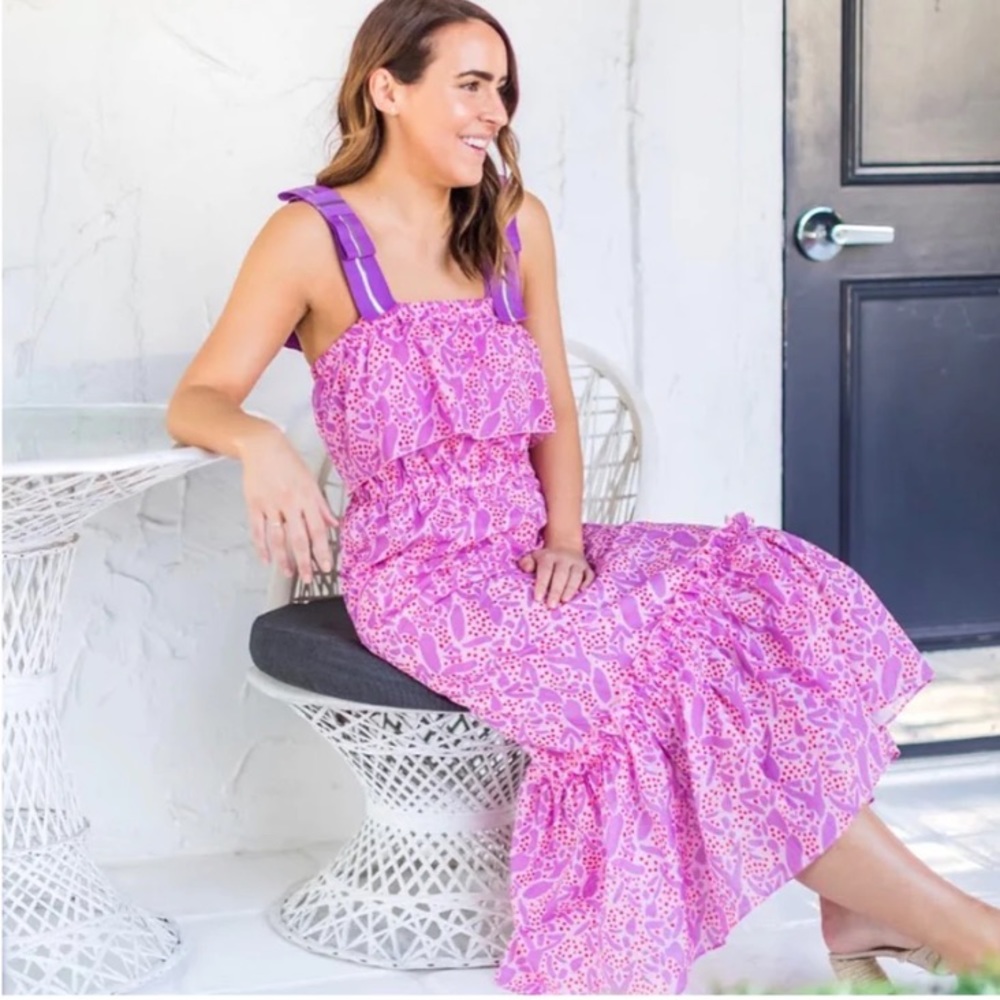 Tuckernuck Persifor- Pink & Lavender Ruffle Hem Midi Dress